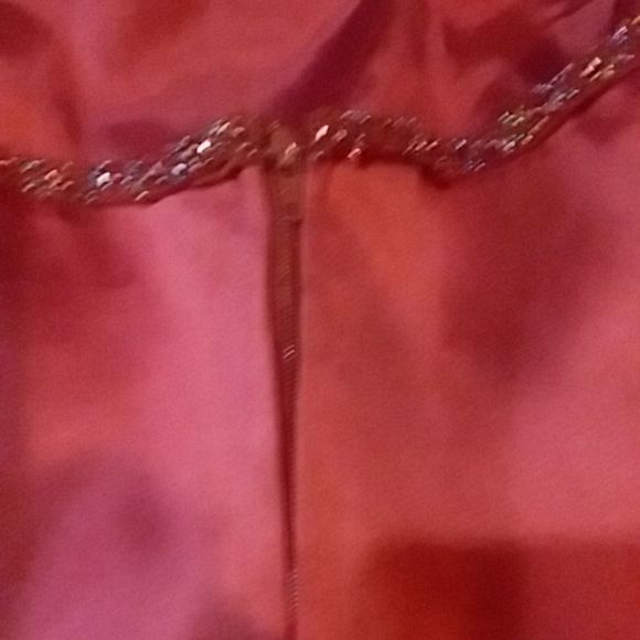 Dessy Collection bustier sz 16 cranberry with beading at top and bottom. - Picture 7 of 15